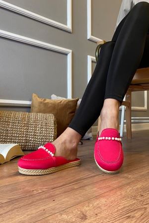 Wolf  Fuşya İnci Tokalı Yüksek Tabanlı  Ev Terliği 