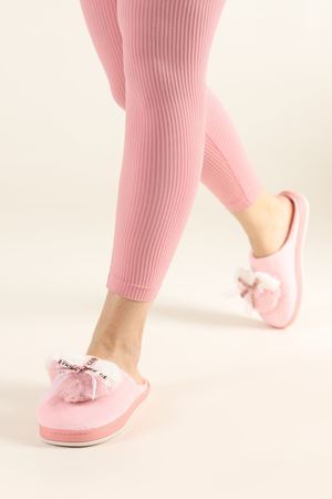 Mario Pudra Peluş Kurdele Detaylı Önü Kapalı Ev Terliği