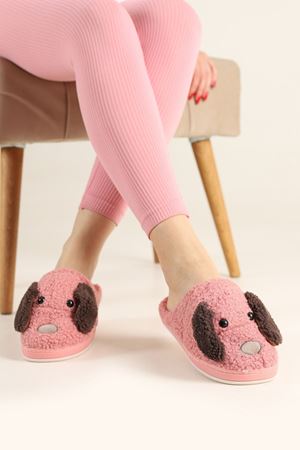 Ramos Pembe Köpekli Peluş  Önü Kapalı Ev Terliği  