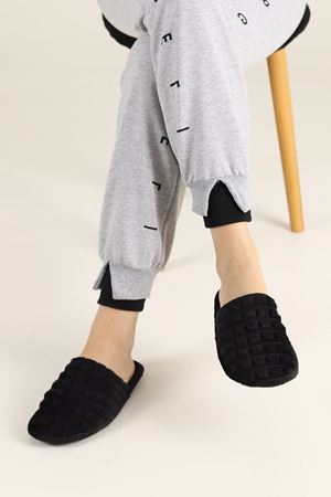 Emerson Siyah Yatay Şeritli  Önü Kapalı  Ev Terliği 