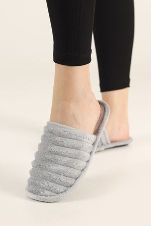 Emerson Gri Yatay Şeritli  Önü Kapalı  Ev Terliği 