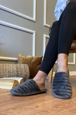 Emerson Antrasit Yatay Şeritli  Önü Kapalı  Ev Terliği   