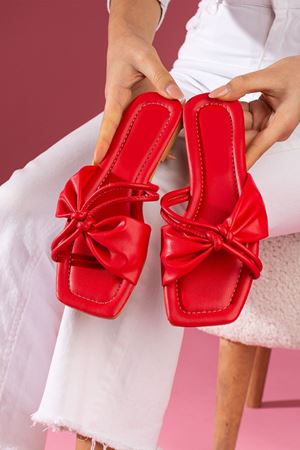 Lagerta Kırmızı Çapraz Düğümlü Çift  Kemerli  Terlik  