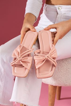 Lagerta Pudra Çapraz Düğümlü Çift  Kemerli  Terlik  