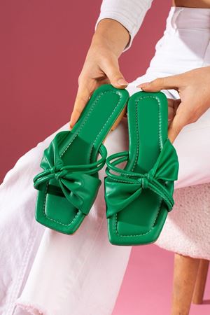 Lagerta Yeşil Çapraz Düğümlü Çift  Kemerli  Terlik   