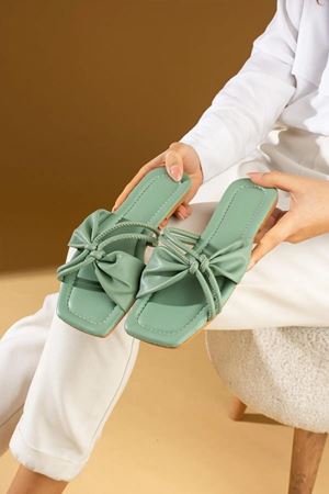 Lagerta Mint Yeşili   Çapraz Düğümlü Çift  Kemerli  Terlik 