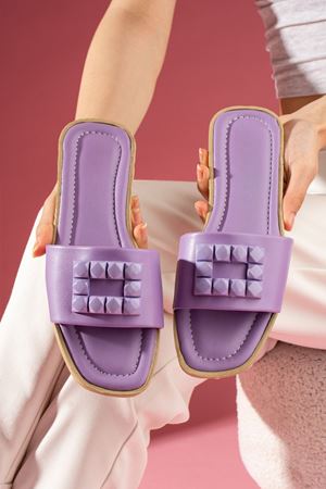 Daglıs Lila Dikdörtgen Plastik Tokalı Tek Bantlı Terlik 