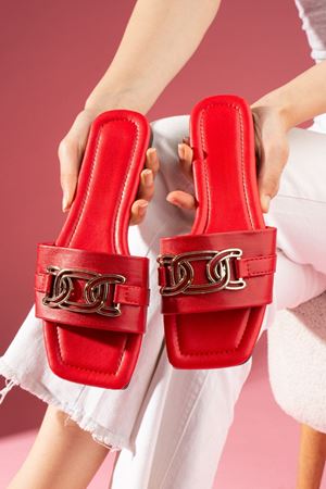 Camila Kırmızı Gold Tokalı  Terlik  