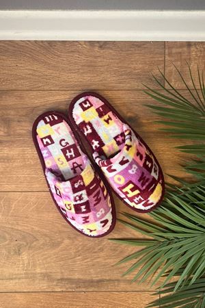 Alice Lila Bordo Harf Desenli Önü Kapalı Ev Terliği 