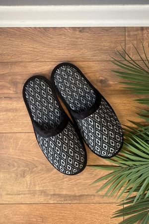 Florida Siyah Gri Full Baklava Desenli Erkek Ev Terliğli 