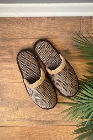 Florida Kahverengi Çizgi Kare Desenli Erkek Ev Terliğli 