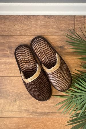 Florida Kahverengi Asimetrik Çizgi Desenli Erkek Ev Terliğli 