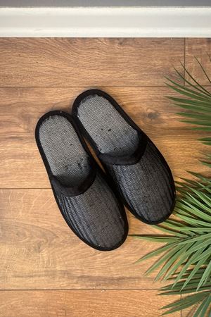 Florida Siyah İnce Zikzak Desenli Erkek Ev Terliği 