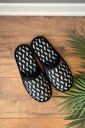 Florida Siyah Çapraz Kutu Desenli Erkek Ev Terliği