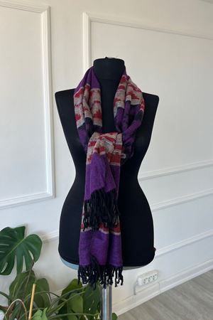 Shawl Lila Ekoseli Üçgen Desenli Atkı & Şal