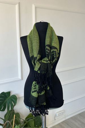 Shawl Haki Geometrik Desenli Atkı & Şal 