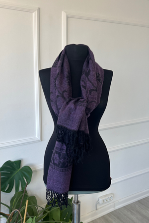 Shawl Lila Lale Mozaik Desenli İnce Atkı & Şal 