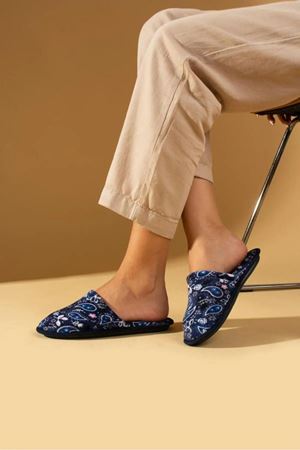 Alice Lacivert Mozaik Desenli Önü Kapalı Ev Terliği 