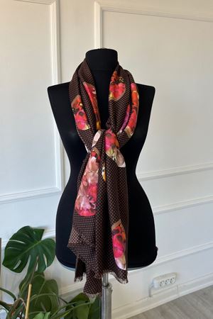 Shawl Kahverengi Desenli İnce Atkı & Şal