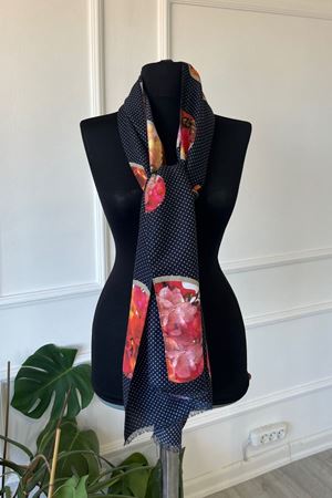 Shawl Lacivert Desenli İnce Atkı & Şal 