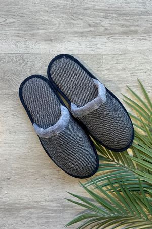 Florida Lacivert Mini Zikzak Desenli Gri Yakalı Erkek Ev Terliği 