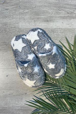 Stary Gri Yıldız Desenli Peluş Ev Terliği 