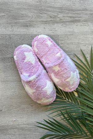 Stary Lila Yıldız Desenli Peluş Ev Terliği