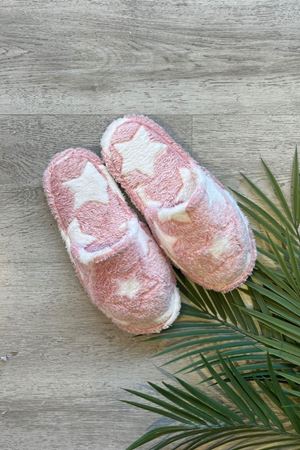 Stary Pudra Yıldız Desenli Peluş Ev Terliği 