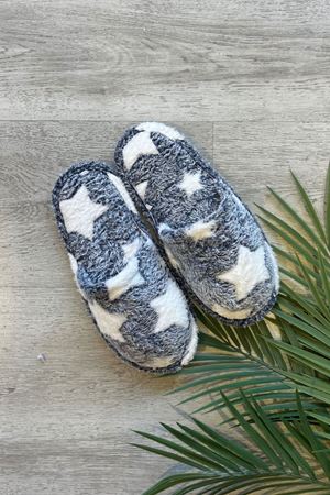 Stary Lacivert Yıldız Desenli Peluş Ev Terliği 