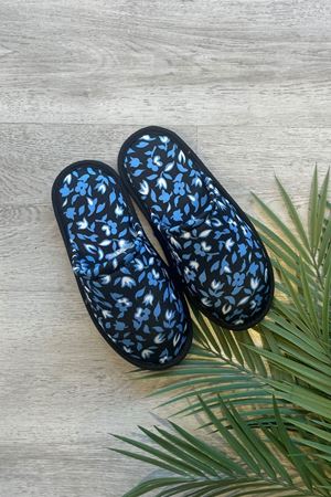 Alice Siyah Mavi Çiçek Desenli Ev Terliği