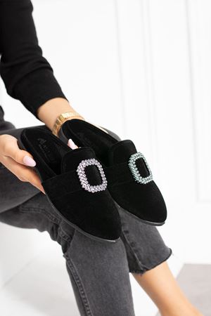 Spector Siyah  Kare Tokalı Önü Kapalı Elegant  Ev Terliği  