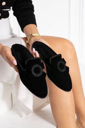 Dafi Siyah Oval Aksesuar ve Fiyonk Detaylı Elegant Ev Terliği