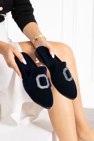 Spector Lacivert Kare Tokalı Önü Kapalı Elegant  Ev Terliği   