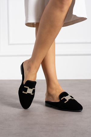 Stony Siyah Gold Taşlı Tokalı Taş Elegant Ev Terliği  