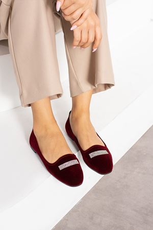 Lineks Bordo Şerit Taş Detaylı Elegant Ev Babeti 