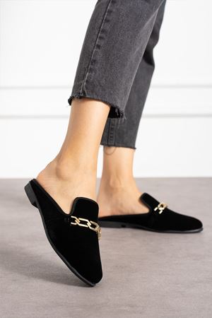 Zindo Siyah Gold Zincir Detaylı Elegant Ev Terliği