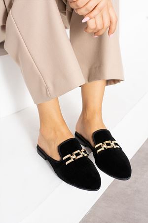 Korny Siyah Köşeli Zinci Detayla Elegant Ev Terliği