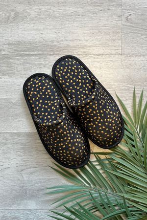 Alice Siyah Üstüne Sarı Mini Çiçek  Desenli Ev Terliği 