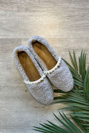 Albiol Gri Havlu Dokulu İnci Kemerli  Babet 