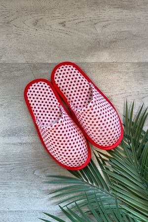 Alice Beyaz Mini Kırmızı Puantiyeli Desenli Ev Terliği