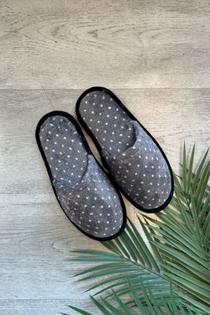 Alice Gri Mini Beyaz Puantiyeli Desenli Ev Terliği