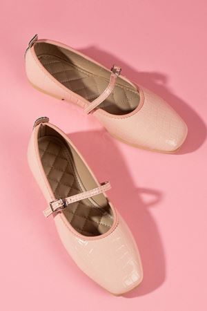 Belton Pudra Kroko Desenli Tokalı Kemer Bantlı Babet  