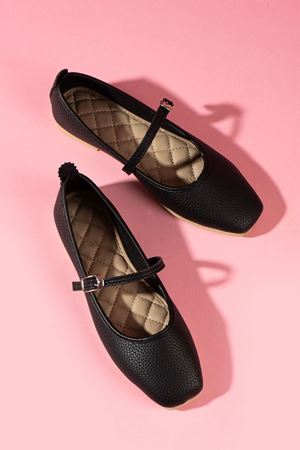 Belton Siyah Natural Tokalı Kemer Bantlı Babet 