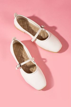 Belton Beyaz Natural Tokalı Kemer Bantlı Babet