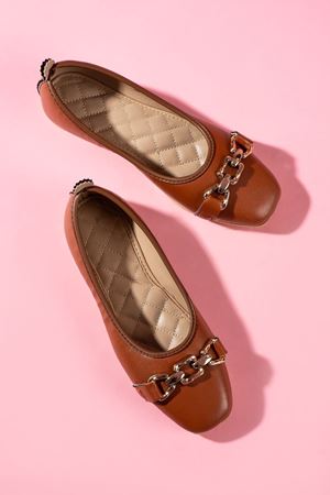 Kedja Taba Cilt Zincir Aksesuarlı Babet 