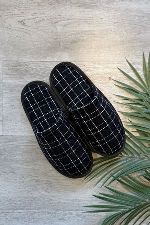 Florida Siyah Nokta Ekose Desenli Erkek Ev Terliği