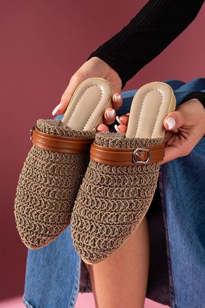 Lumera Vizon Zırh Örme Triko Taba Kemer Detaylı Terlik