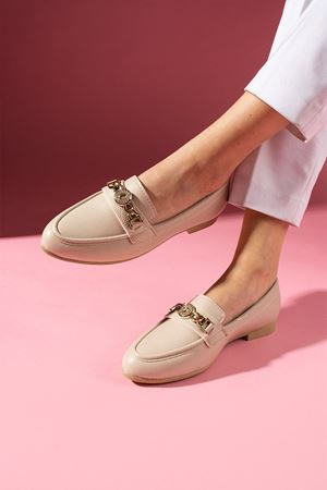 Meralis Bej Yuvarlak Obje Detay Aksesuarlar Günlük Ayakkabı Loafer Babet
