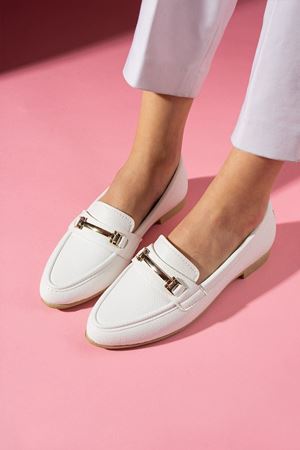 Farella Beyaz Çubuk Obje Detay Aksesuarlar Günlük Ayakkabı Loafer Babet