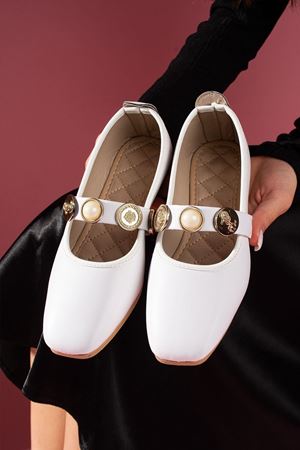 Stamp Beyaz Cilt İnci ve Mühür Aksesuar Bantlı Babet